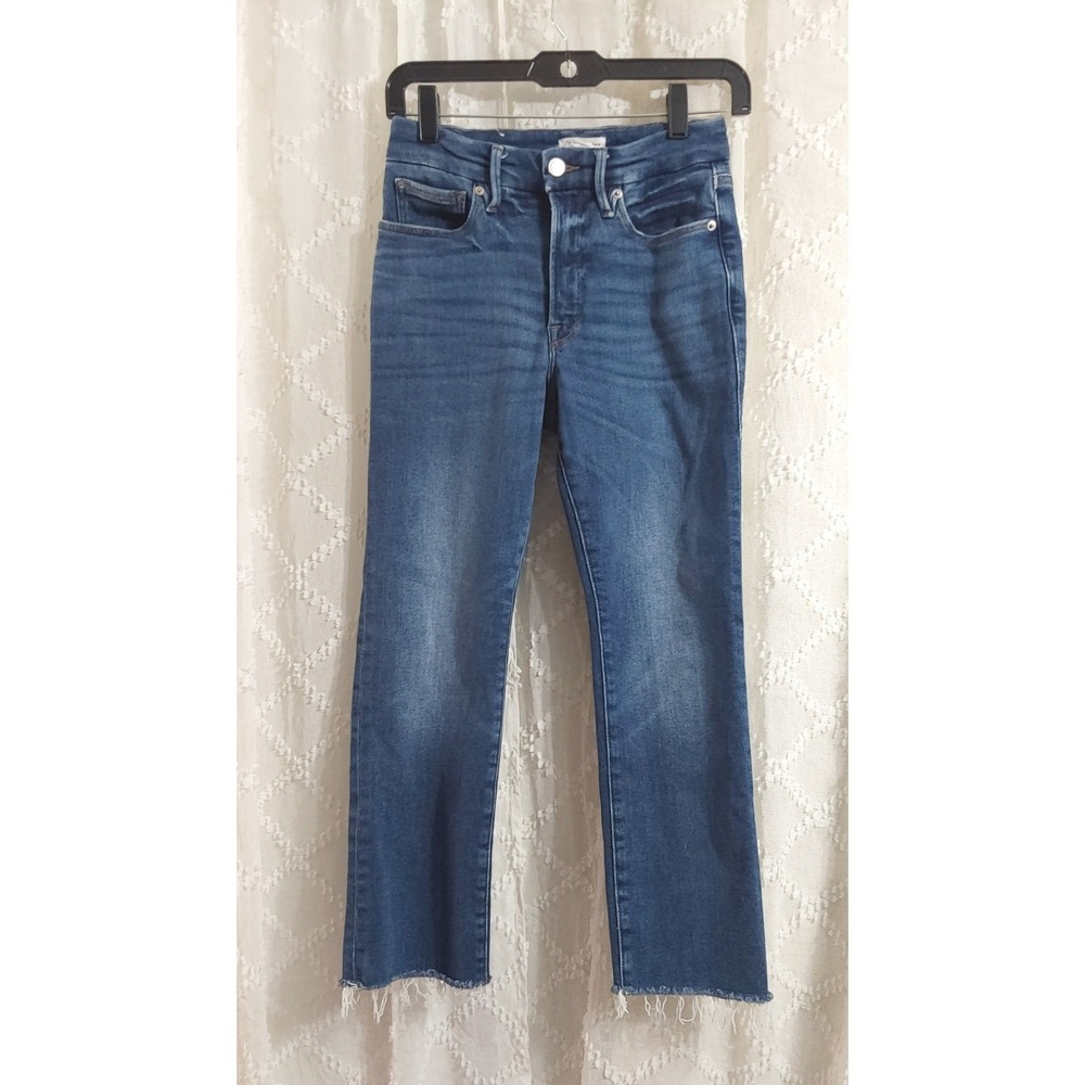 Good American Good Straight Raw Hem cropped Jeans Medium Wash‎ Denim Size 4/27